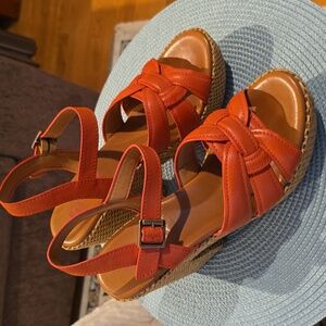 KORKS BRAND WOMEN'S ORANGE STRAPPY "CORK" HEELS FUNKY SHOES SIZE 8
